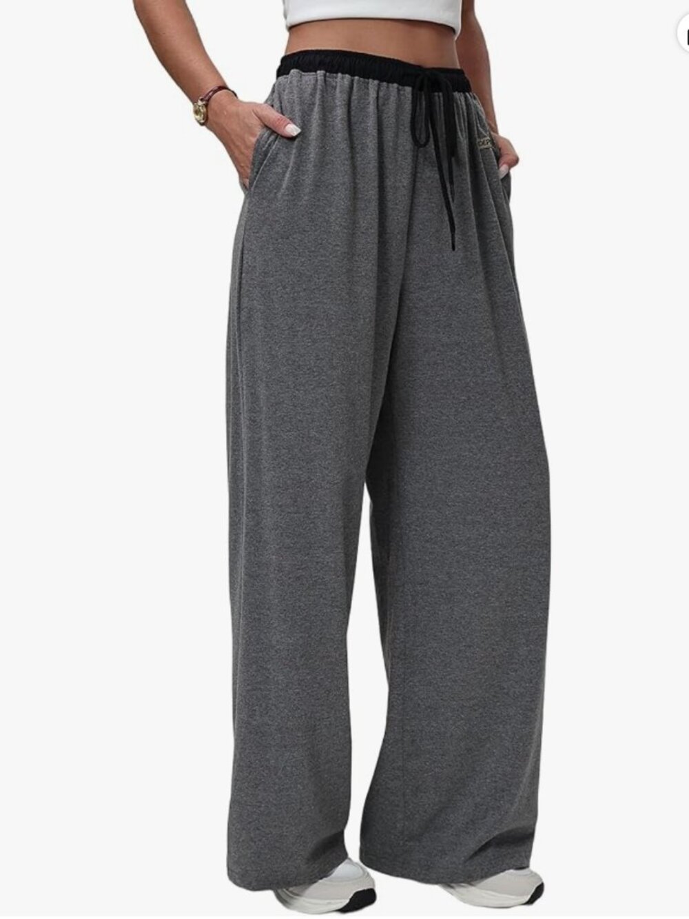 DERAX Women's Wide Leg Pant High Waisted Drawstring Color Block 2026 Spring